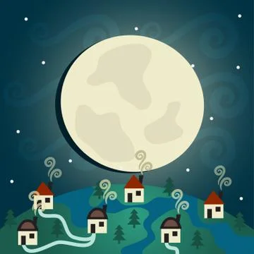Night Village Stock Illustration