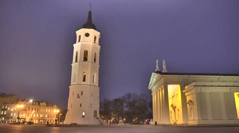 Night Vilnius Cathedral Square, timelapse Video stock 46608304