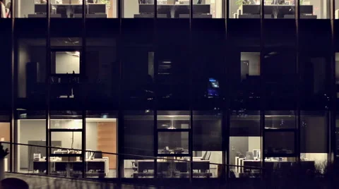 Night Vilnius. The end of the working day. Offices in the Skyscraper 2 Pan Stock Footage 46606151