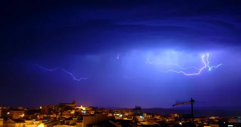 Night of violent thunder and lightning Stock Photos