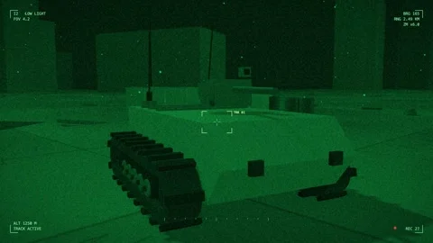 Night vision armed unmanned ground vehicle on a forward pad Stock Footage 342300992