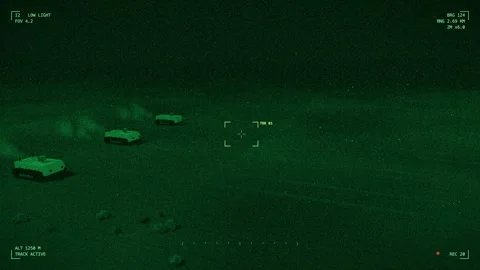 Night vision armed unmanned ground vehicle formation advancing Vídeos de archivo 342301079