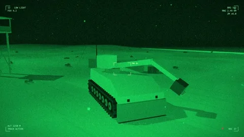 Night vision armoured engineer vehicle on a forward pad 库存影片 342297089