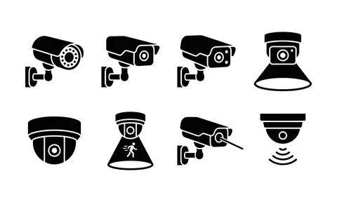 Night vision CCTV camera icons for commercial security systems Stock Illustration