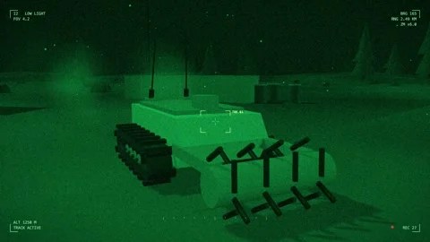 Night vision demining ground robot on a forward pad Stock Footage 342300869