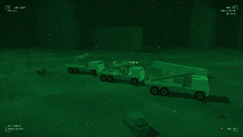 Night vision drone launcher vehicle in a firing position Видео 342300751
