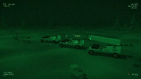 Night vision electromagnetic rail gun in a firing position Vídeos de archivo 342302125