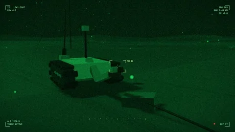 Night vision eod robot at a cordon Vidéo 342217080