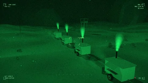 Night vision field kitchen trailer column on the move Stock Footage 342301858