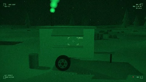 Night vision field kitchen trailer on a forward pad Stock Footage 342301859