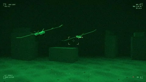 Night vision fixed wing drone circling on patrol 스톡 동영상 342301311