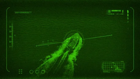 Night Vision Military Drone View Tracking Ship Below Vidéo 330205250