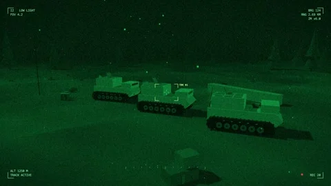 Night vision missile defence launcher in a firing position Stock Footage 342302425