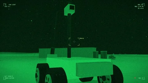 Night vision reconnaissance ground robot on a forward pad Stock-Footage 342301082