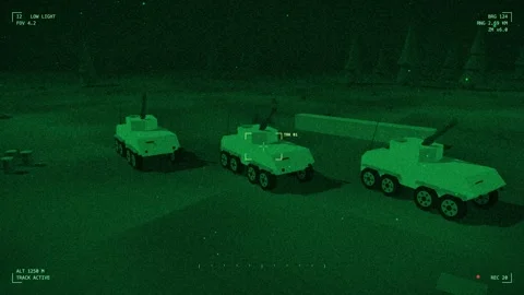 Night vision self propelled mortar in a firing position Stock Footage 342301515