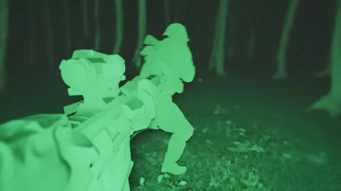 Night Vision Tactical Operations in Dense Forest Environment Stock Footage 319493803
