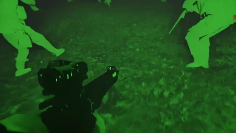 Night Vision Tactical Operations in Forest Environment Stock Footage 319494994