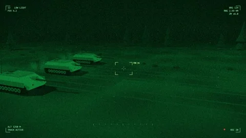 Night vision tank destroyer formation advancing Video stock 342300595