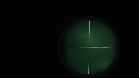 Night vision telescope view with simple white crosshair. 4K Video stock 343265017