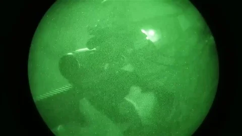 Night vision video of soldier using a firearm with scope, Arizona, US Stock Footage 83207161
