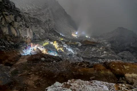 Night visitors at Ijen Volcano, Java, Indonesia Stock Photos