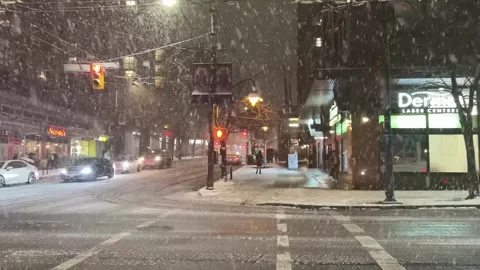 Night Walk in Heavy Snow and Wind 4K Winter Stock Footage 247744053