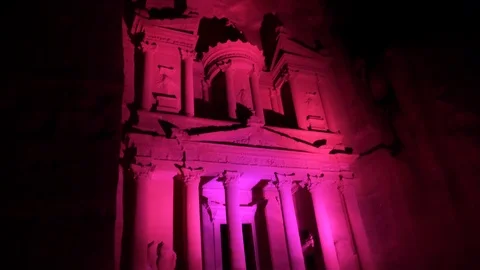 Night walk through. The Treasury, Al Khazneh, Petra By Night show. Stock Footage 125848810