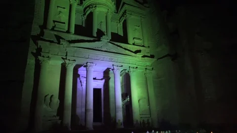 Night walk through. The Treasury, Al Khazneh, Petra By Night show. Stock Footage 125848831