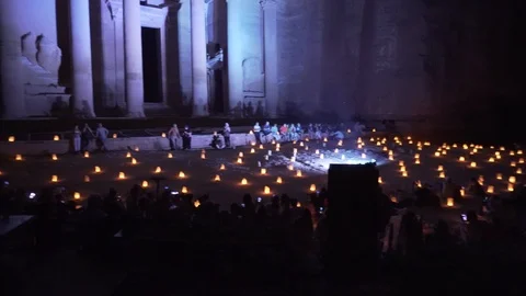 Night walk through. The Treasury, Al Khazneh, Petra By Night show. Stock Footage 125848947