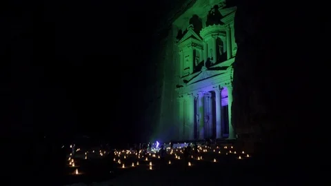 Night walk through. The Treasury, Al Khazneh, Petra By Night show. Stock Footage 125849024
