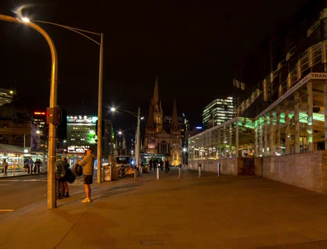 Night walking around Federation Square Stock Footage 38783036