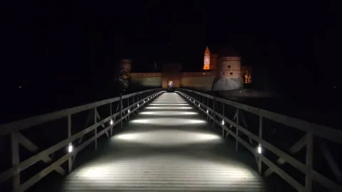 Night walking to the castle of Trakai, Lithuania Stock Footage 144739710