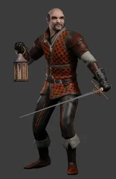 Night Watchman with Sword and Lantern Stock Illustration