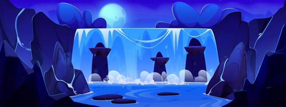 Night waterfall scenery Stock Illustration