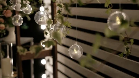 Night wedding decor with electronic candles included Stock Footage 129085096