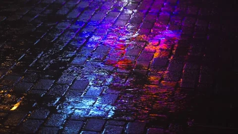 Night Wet Pavement Neon Reflection Stock Footage 273769680