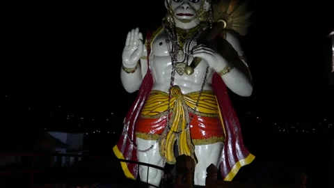 Night White Hanuman Statue With Gada Near Kainchi Dham Nainital 4K Stock Footage 346363937