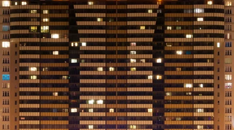 Night windows, block of flats background, timelapse Stock Footage 42167612