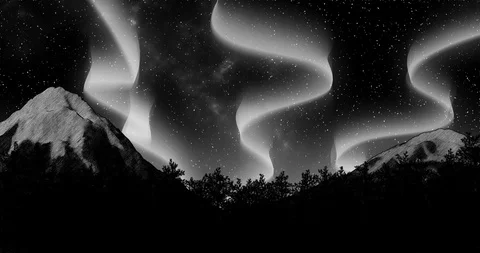 Night winter aurora borealis 3d illustration render Stock Footage 89214606