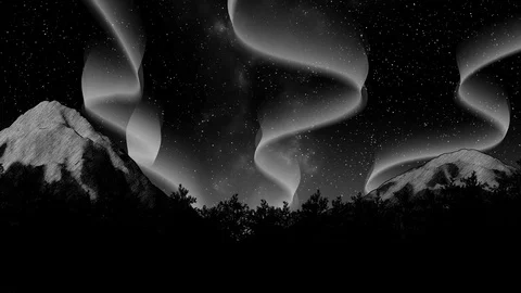 Night winter aurora borealis 3d illustration render Stock Footage 100514923