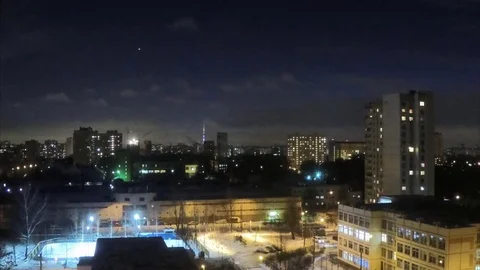 Night in winter on the city timelapse Stock Footage 79808843
