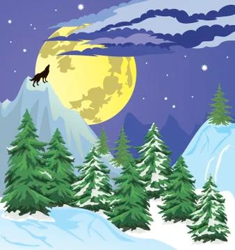 Night winter forest scene Stock Illustration