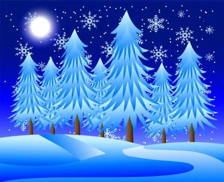 Night winter landscape Stock Illustration