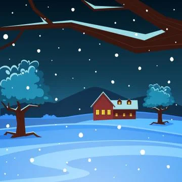 Night Winter Landscape Stock Illustration