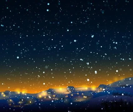 Night winter  landscape with snow Stock Illustration