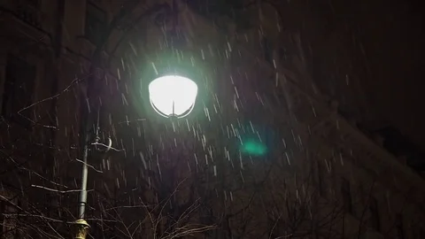 Night Winter Street Lamp With Falling Snow Stock Footage 83075744