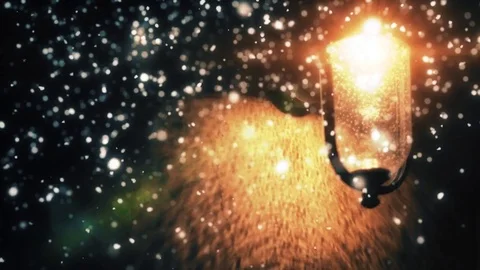 Night Winter Street Lamp With Falling Snow Stock Footage 83461917