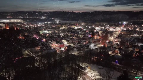 Night Winter View of Small Pennsylvania River Town   Stock Footage 325543698