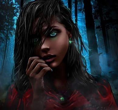 Night witch in the forest. Stock Illustration