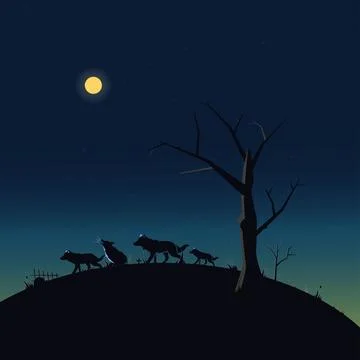 Night wolf with moonlight vector Stock Illustration